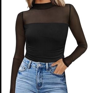 Elegant Black Sheer Long Sleeve Blouse